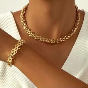 Graduated Link Necklace And Bracelet Set
